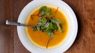 roasted-squash-and-carrot-soup-with-red-veined-sorrel